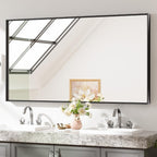 Keonjinn Black Bathoom Mirror 55 x 30 Inch, Large Rectangle Vanity Wall Mirror for Over Sink, Metal Framed Rectangular Mirrors, Brushed Black Modern Farmhouse Mirrors