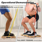 Wood Resistance Band Foot Plate, Non-Slip Exercise Board with Free Soft Pad & Drawstring Bag for Strength Training, Stretching & Balance, Home Gym Fitness Platform for Full-Body Exercises