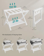 SONGMICS Luggage Rack, Set of 2, Folding Suitcase Stand with Storage Shelf, for Guest Room, Hotel, Bedroom, Heavy-Duty, Holds up to 131 lb, Cloud White URLR007W02
