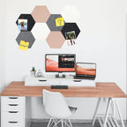 8Pcs Hexagon Felt Cork Board Tiles, Self Adhesive DIY Bulletin Board Pin Board for Office School Home Wall Decor Stickers Memos Photos Display (Camel & Grey)