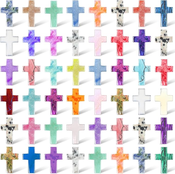 Nuenen 50 Pcs Cross Charm for Women Man Celebration Grad Decor Crystal Pocket Cross Necklace Natural Worry Stone Gift for Jewelry Making Craft Festival Decor(0.71 x 0.98 x 0.24 Inch,Fresh)