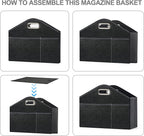PU Leather Magazine Rack Floor foldable Magazine Basket Magazine Holder Organizer Newspaper Storage Bin Document File Holder for Home Office Living Room Table