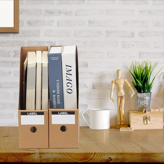 24 Pcs Cardboard Magazine File Holders, Bulk Kraft Paper Magazine Book Bin Box with Label Sticker, Paper Organizer Storage Folder for School Classroom Office Library Home Supplies Desk Shelve