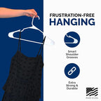 Plastic Hangers 50 Pack, Strong Space Saving Clothes Hanger, Made in USA, Perfect Shirt or Coat Plastic Hanger, with Shoulder Grooves, White, Notched