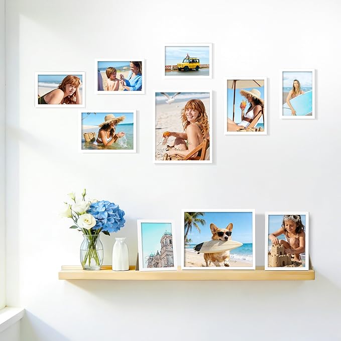 15 Pack Picture Frames Collage Wall Decor, White Frame Set with 3pcs 8x10, 6pcs 5x7, 6pcs 4x6 for Gallery Display, Wall Mounting & Tabletop, Bulk Photo Frames for Living Room Decor