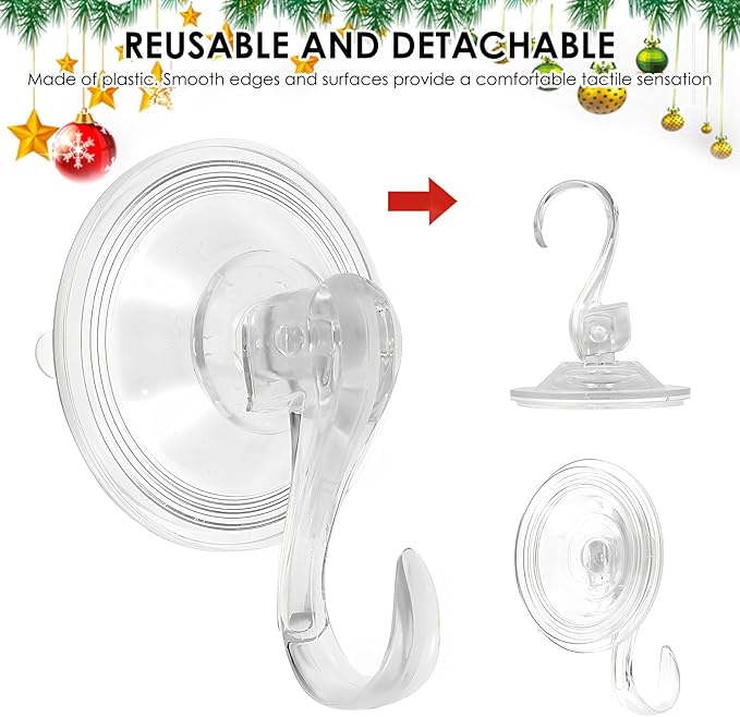 8Pcs Clear Suction Cup Wreath Hanger, 22LB Large Plastic Shower Suction Cup Hooks 2.75" Removable Reusable Waterproof Heavy Duty Wreath Holder for Glass Door Bathroom Kitchen Window Towel Wall Tile