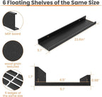 upsimples Floating Shelves for Wall, 23.6 Inch Shelves for Decor Storage Set of 6, Wall Mounted Wood Shelf for Bedroom, Living Room, Bathroom, Kitchen, Long Picture Ledge Shelves, Black
