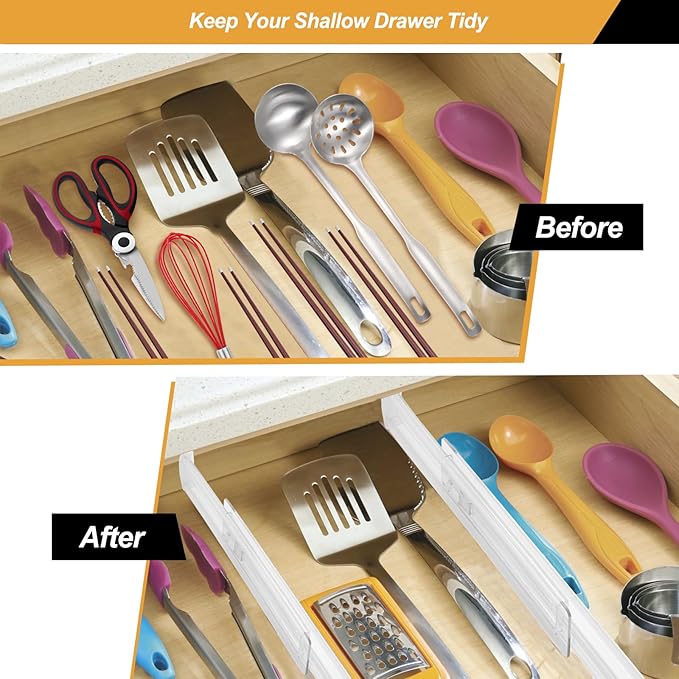 8 Pack Drawer Dividers for Clothes, 2.3" High 13"-21" Adjustable Drawer Dividers Expandable Dresser Drawer Organizer, Clear Drawer Separators for Clothes, Underwear, Cosmetic, Kitchen Utensils Storage