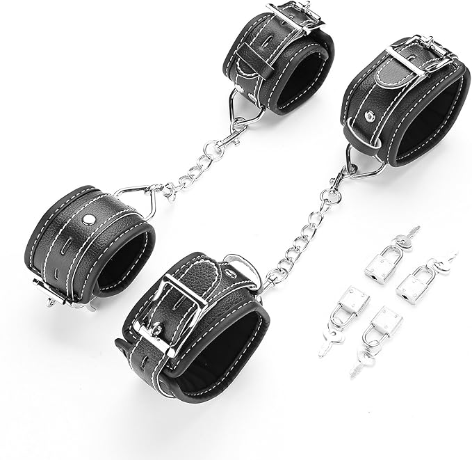 EXREIZST Expandable 3 in 1 Spreader Bar Set with Bag and 4 Premium Soft Pad Leather Straps with 2 Chains Adjustable Home Yoga Bar Kit, Black