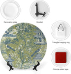 Asian Green Chinoiserie Plates Ceramic of 6", 7", 9", 10", Customize Pagoda Garden Imperial Ceramic Salad Plates, Household Wedding Decorations Festival, 1 Plate with 1 Display Stand
