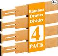 Bamboo Drawer Dividers,12-21" Adjustable Drawer Organizers for Clothes,Expandable Dresser Separators in Kitchen/Bedroom/Bathroom/Vanity/Office Organization and Storage,4-Pack