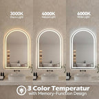 Sweetcrispy 20“x 28” LED Bathroom Backlit Mirror with Lights, Arched Lighted Bathroom Vanity Mirrors with Anti-Fog, Dimmable, 3-Color Light, Memory Function, Tempered Glass, Water-Proof Design