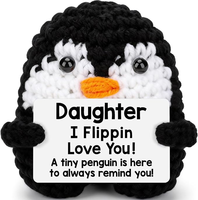 Belatelove Daughter Gifts from Mom Dad, Handmade Crochet Penguin Birthday Mother's Day for Daughter, Funny I Love You Gift for Year Old Girl Kid Daughter Adult Teen Small Easter Decor