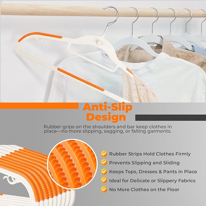 Plastic Hangers 100 Pack, Cascading Slim Space Saving Clothing Hangers with 360° Rotating Hook, Non Slip Clothes Hangers for Sweater Shirt, Heavy Duty Coat Hanger with Inner Hook for Closet, White