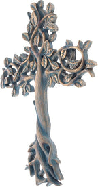 Top Brass Tree of Life Wall Cross 11 1/2" - Decorative Spiritual Art Sculpture Bronze Verdigris Finish