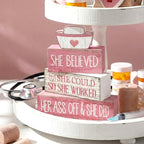 Lineshading 4 Pcs Nurse Appreciation Wooden Block Decor Inspirational "she Believed She Could" Stacked Sign with Nurse Hat Rustic Pink White Table Decoration for Nurses, Graduation Gift, Home & Office