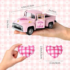 Valentine’s Day Metal Truck with Hearts Pink Truck Vintage Romantic Tiered Tray Decor for Farmhouse Metal Car Model Valentine’s Day Table Centerpiece Supplies