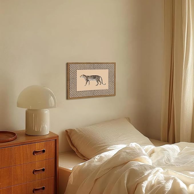 Vintage Leopard Wall Art Cheetah Safari Wall Decor Paintings, Wildlife Animal Poster Canvas Prints Aesthetic for Living Room Bedroom 12x16 inch Wood Framed