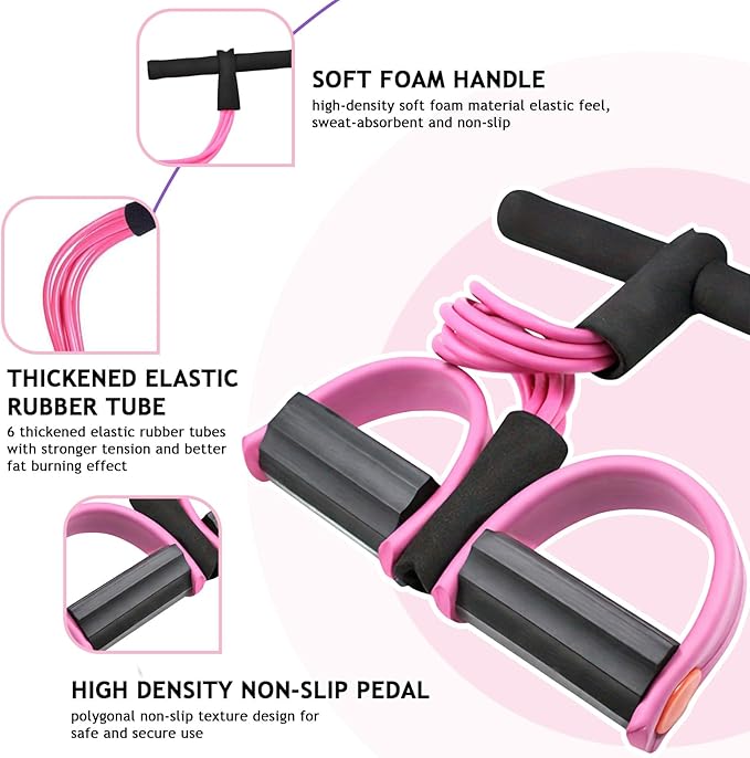 Kammoy 6-Tubes Tension Rope, Multifunction Elastic Yoga Pedal Puller Resistance Band, Natural Latex Tension Rope Fitness Equipment, for Abdomen, Waist, Arm, Leg Stretching Slimming Training
