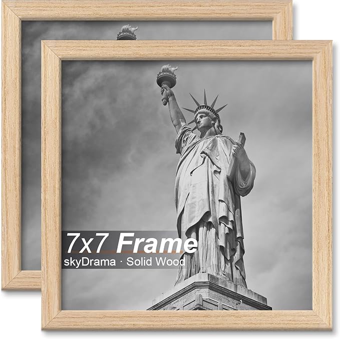 Natural Solid Wood 7x7 Picture Frame, Display 7 x 7 Inch Picture Poster Photo, Vertical & Horizontal Wall Hanging - 2 Pack/Natural/7"x7"