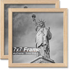Natural Solid Wood 7x7 Picture Frame, Display 7 x 7 Inch Picture Poster Photo, Vertical & Horizontal Wall Hanging - 2 Pack/Natural/7"x7"