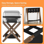 Heybly Luggage Rack, Folding Suitcase Stand with Storage Shelf, Heavy-Duty Luggage Holder for Guest Room Bedroom Hotel, Holds up to 165 lb, Walnut, HLR010WB2