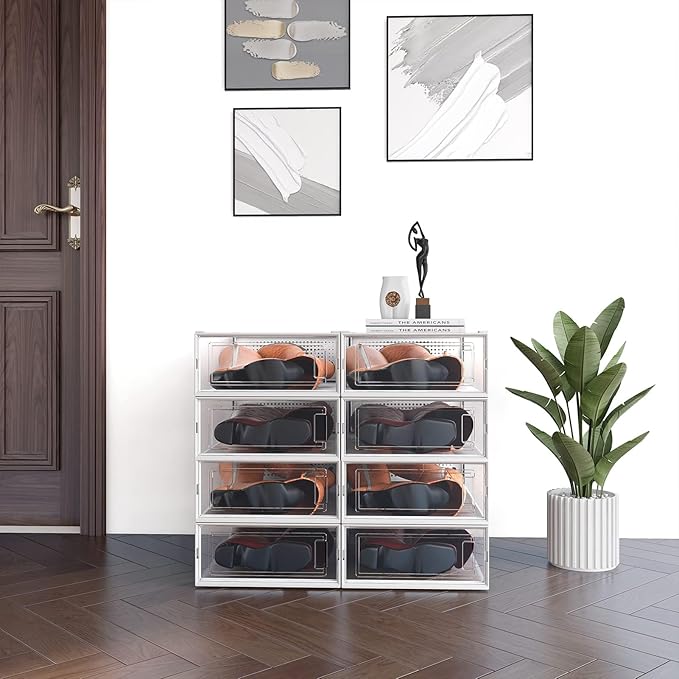 PARANTA 6-Piece Boot and Shoe Storage Box, Stackable Clear Plastic Shoe Box, Space-Saving Shoe Organizer for Boots, Sneakers, and High Heels, Clear