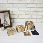 MOOCA 3-Piece Wooden Square Risers for Display Jewelry and Accessories Stand, Wood Display Stand, Oak Color