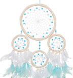 Large Rattan Dream Catchers - Light Blue Rooster Feather with Luxury Pearl, Multiring, Handmade Dreamcatcher for Bedroom, Dream Catcher for Girls, Dream Catchers for Boys, Dream Catcher Wall Decor