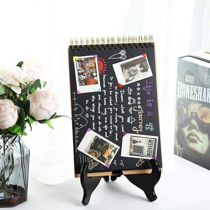 Tatuo 2 Packs Wooden Plate Stands for Display, Plate Holder Display Stand, Picture Frame Stand Easels, Tabletop Art Holder, Book Dish Decorative(12 Inch,Black)