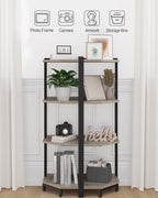 Hzuaneri Corner Shelf Stand, Corner Bookshelf, Storage Standing Shelf Unit with Metal Frame, Plant Stand, Bookcase for Living Room, Home Office, Bedroom, 4-Tier Greige CS05805B