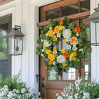 Spring Wreaths for Front Door Outside 24 Inch Yellow & White Spring Summer Wreath with Peony Rose Ranunculus Daffodil & Greenery, Indoor Outdoor Vibrant Hanging Season Decor for Wall Porch