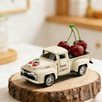 Cherry Truck Decor, Vintage Cream Pickup Truck with Cherry Arrangement, Rustic Farmhouse Summer Tiered Tray Decor, Kitchen Table Centerpiece, Home Office Shelf Decorations