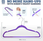 ZOBER Purple Velvet Hangers 50 Pack - Clothes Hangers, Coat Hanger for Pants & Dress Clothes - Non Slip w/ 360 Degree Swivel, Holds up to 10 lbs - Strong Felt Hanger for Clothing