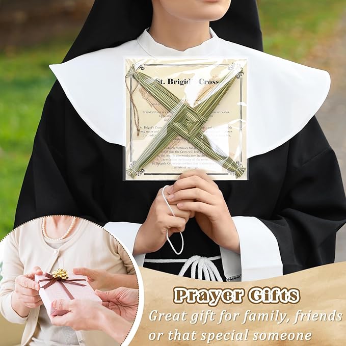 Bucherry St. Brigid's Wall Cross Decor Irish Gift Cross with History Card for Irish Blessing Gift for Celtic Imbolc Decor(Classic Style,12 in,Green)