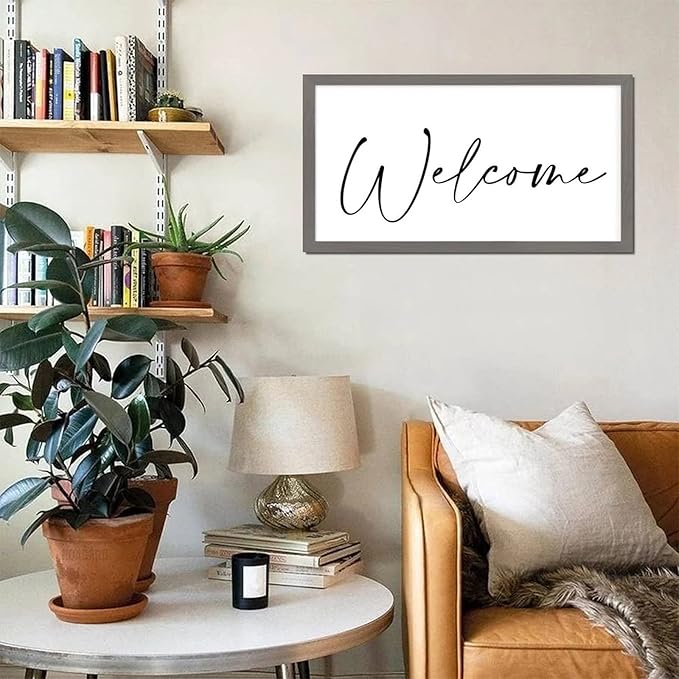 Life Positive Quote Wood Sign with Bible Verse Welcome Gray Frame Wooden Plaque Birthday Housewarming Gift for New Home Cafe Bar Farmhouse Porch Garden Yard Cottage Wall Decor 12x22in