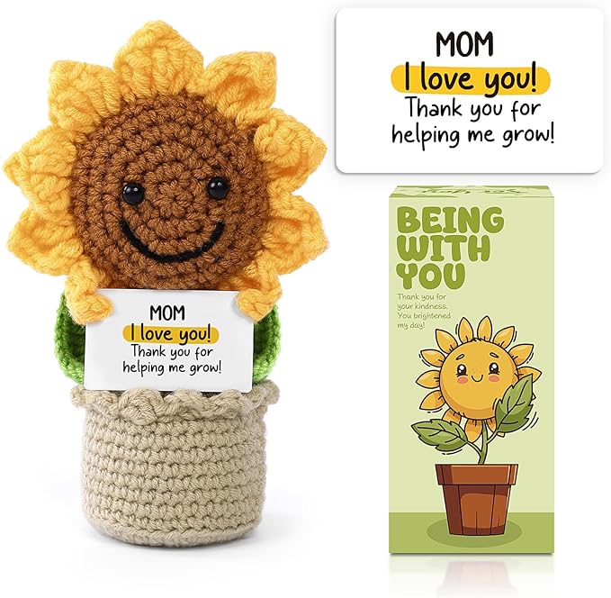 Valentines Gifts Handmade Crochet Flowers Sunflower, Emotional Positive Support Crochet, Crochet Toy Doll, Cute Christmas, Mothers Day, Birthday Gifts for Moms, Home Decor