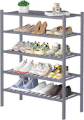 5 Tier Bamboo Shoe Rack for Closet Free Standing Wood Shoe Shelf for Entryway Small Space Stackable 27"x11"x33" (Grey)
