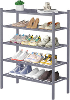 5 Tier Bamboo Shoe Rack for Closet Free Standing Wood Shoe Shelf for Entryway Small Space Stackable 27"x11"x33" (Grey)