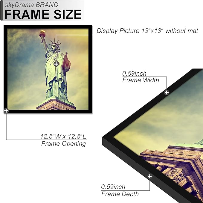 100% Solid Wood 13x13 Frame Set of 2, Black Square Picture Frame for 13 x 13 Picture Poster Photo, Light Weight 13by13 HQ Matte Black Frame for Wall - 2 Pack/Black/13 x13