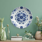 Chinese Style Ceramic Decorative Plate, Blue Decorative Dish with Stand, Blue and White Pottery Bone China Decorative Plates Art Porcelain Plate for Living Room Hallway Table Decor