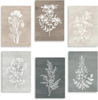 BINCUE Neutral Botanical Plant Canvas 6 Pieces Wall Art Rustic Wall Decor Farmhouse Wall Paintings Botanical Prints Simple Plants Wall Pictures Minimalist Flower Decor for Living Room Bedroom Bathroom Office Dining Room 12"x 16"