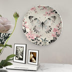Customize Gifts Plates Ceramic, William Morris Pink Floral And Butterflies Porcelain Dessert Plate Set Household with Display Stand, Rustic Decor for Kitchen Art Decoration Festival, 6", 7", 8", 10"
