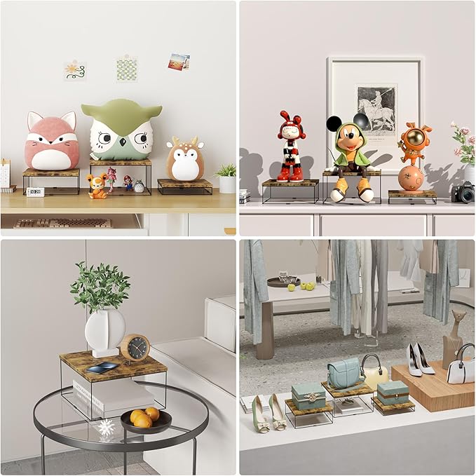 ELITEROO Buffet Risers, 3 Pack Wooden Risers Display Stands, Square Food Risers for Buffet Table, Tiered Dessert Display Stands, Food Stands for Display Party, Rustic Brown, 9"x10"x11"