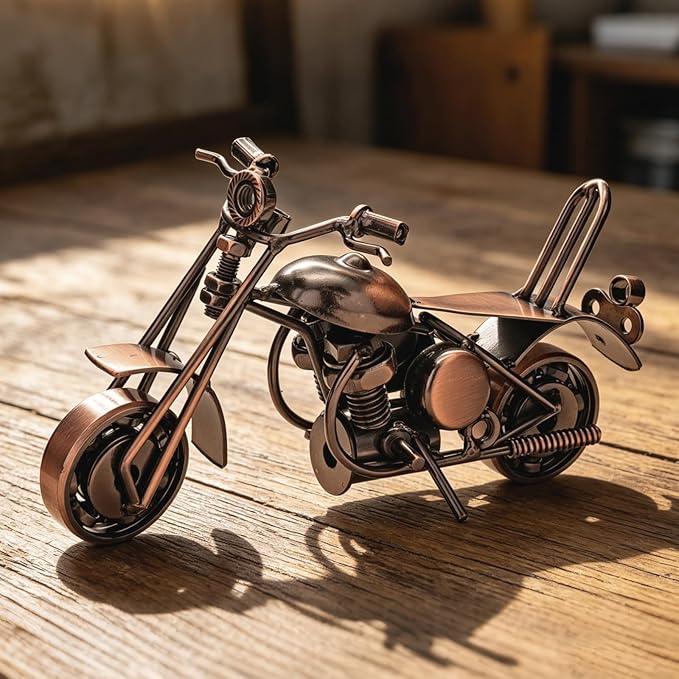 Handmade Metal Motorcycle Model - Motorcycle Gifts for Men & Women, Biker Enthusiast Figurine – 6" Vintage Motorcycle Decor for Man Cave, Home & Office