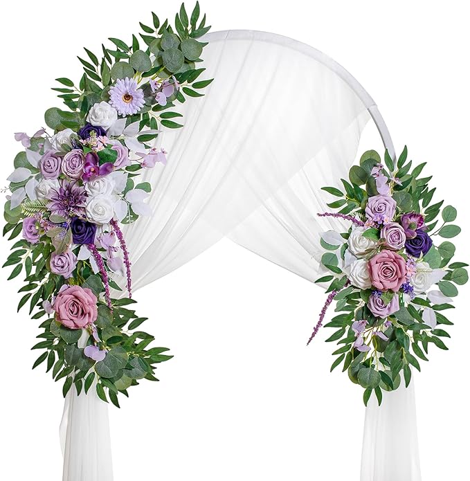 Lisuun Wedding Arch Flowers, Artificial Flowers for Decoration, 2pcs Flower Swag and 1 pcs Semi-Sheer Chiffon Table Runner Swag for Beautiful Dream Wedding Ceremony Floral Decor - Pack of 3