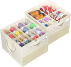 2 Pack Shoe Organizer for Closet, Large Shoe Box Storage Containers, Foldable Shoe Storage Organizer Box Bin with Adjustable Dividers and Clear Cover, Space Saving Shoes Holder, Beige