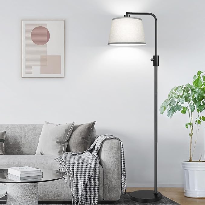 【Upgraded】 Dimmable Floor Lamp, 1000 Lumens LED Edison Bulb Included, Arc Floor Lamps for Living Room Modern Standing Lamp with Gray Shade, Tall Lamps for Living Room Bedroom Office Dining Room