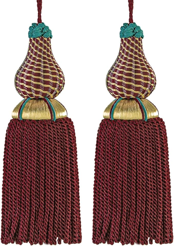 Luxury Tassels for Curtains and Furniture Knobs, 2 Pack - 8.4" Elegant Rayon Decorative Tassel, Silky Tassel Pendant for Cabinet Handles, Home Decor Accents (Red)
