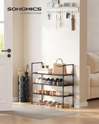 SONGMICS 3-Tier Shoe Rack, Shoe Storage for Hallway Closet, Slim and Space-Saving, Metal Frame, Non-Woven Fabric Shelves, Black ULSH043BH01
